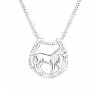 Monkimau Halskette Damen mit Pferd im Hufeisen Anhänger aus 925 Sterling Silber Horse Necklace Silver Women Charm Kette Schmuck Geschenke für Kinder Mädchen Frauen