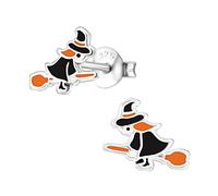 Monkimau Hexe Kinder Ohrringe | 925 Silber | Mädchen Ohrstecker Schmuck | Hypoallergen & Nickelfrei | Kinderohrringe Geschenkidee