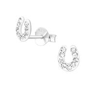 Monkimau Hufeisen Kinder Ohrringe | mit Kristallen 925 Silber | Mädchen Ohrstecker Schmuck | Hypoallergen & Nickelfrei | Kinderohrringe Geschenkidee