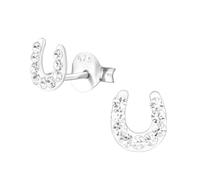 Monkimau Hufeisen Kinder Ohrringe | mit Kristallen 925 Silber | Mädchen Ohrstecker Schmuck | Hypoallergen & Nickelfrei | Kinderohrringe Geschenkidee