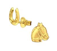 Monkimau Hufeisen & Pferd Kinder Ohrringe | 925 Silber | Mädchen Ohrstecker Schmuck | Hypoallergen & Nickelfrei | Kinderohrringe Geschenkidee