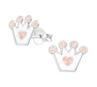 Monkimau Kinderohrringe Prinzessin Kronen Ohrstecker aus 925 Sterling Silber weiß pink emailliert