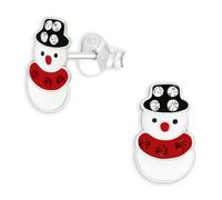 Monkimau Kinderohrringe Schneemann Ohrstecker aus 925 Sterling Silber mit Kristallen und bunt emailliert