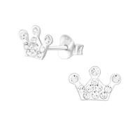 Monkimau Krone Kinder Ohrringe | mit Kristallen 925 Silber | Mädchen Ohrstecker Schmuck | Hypoallergen & Nickelfrei | Kinderohrringe Geschenkidee