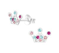Monkimau Krone Kinder Ohrringe | mit Kristallen 925 Silber | Mädchen Ohrstecker Schmuck | Hypoallergen & Nickelfrei | Kinderohrringe Geschenkidee