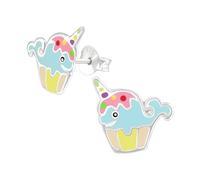 Monkimau Mädchen Ohrringe Einhorn Wal Kuchen Ohrstecker aus 925 Sterling Silver Silber