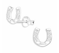 Monkimau Mädchen Ohrringe Hufeisen Glücksbringer Ohrstecker aus 925 Sterling Silver echt Silber mit 8 Kristallen