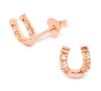 Monkimau Mädchen Ohrringe Hufeisen Glücksbringer Ohrstecker aus 925 Sterling Silver echt Silber mit 8 Kristallen rose Gold plattiert