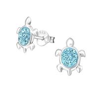 Monkimau Mädchen Ohrringe Schildkröte Ohrstecker aus 925 Sterling Silver echt Silber mit 16 Kristallen (hellblau)