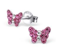 Monkimau Mädchen Ohrringe Schmetterling Ohrstecker aus 925 Sterling Silver echt Silber mit 24 Kristallen
