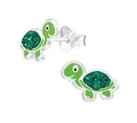 Monkimau Schildkröte Kinder Ohrringe | mit Kristallen 925 Silber | Mädchen Ohrstecker Schmuck | Hypoallergen & Nickelfrei | Kinderohrringe Geschenkidee