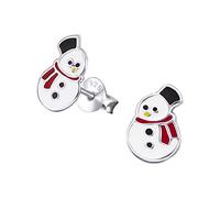 Monkimau Schneemann Kinder Ohrringe | 925 Silber | Mädchen Ohrstecker Schmuck | Hypoallergen & Nickelfrei | Kinderohrringe Geschenkidee