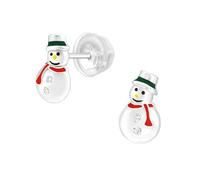 Monkimau Schneemann Kinder Premium Ohrringe | 925 Silber | Mädchen Ohrstecker Schmuck | Hypoallergen & Nickelfrei | Kinderohrringe Geschenkidee