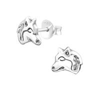 Monkimau Wolf Kinder Ohrringe | 925 Silber | Mädchen Ohrstecker Schmuck | Hypoallergen & Nickelfrei | Kinderohrringe Geschenkidee