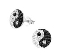 Monkimau Yin Yang Kinder Ohrringe | mit Kristallen 925 Silber | Mädchen Ohrstecker Schmuck | Hypoallergen & Nickelfrei | Kinderohrringe Geschenkidee