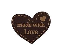 Mono Quick 0415x Handmade Herz, Made with Love, Braun, Applikation Bügelbild Patch Aufnäher (04153 - Herz, Dunkelbraun)
