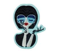 Mono Quick 0807x Vintage Dame blau oder mit Brille Applikation, Bügelbild Patch, Women Power (08078 - blau)