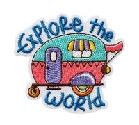 Mono Quick 10034 Abenteuer Wohnwagen Bügelbild, Patch, ca. 4,5 x 5 cm Explore the World