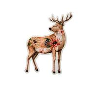 Mono Quick 1215x Tiere mit Blumen, Applikation, Schimmer Bügelbild, Faultier, Panda, Eichhörnchen, Hirsch oder Waschbär Patch (12158 - Hirsch)