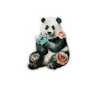 Mono Quick 1215x Tiere mit Blumen, Applikation, Schimmer Bügelbild, Faultier, Panda, Eichhörnchen, Hirsch oder Waschbär Patch (12156 - Panda)