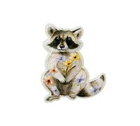 Mono Quick 1215x Tiere mit Blumen, Applikation, Schimmer Bügelbild, Faultier, Panda, Eichhörnchen, Hirsch oder Waschbär Patch (12159 - Waschbär)