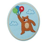 Mono Quick 1418x Bär Drache Hase Flicken Oval, Applikation, Bügelbild Patch blau (14183 - Bär mit Ballons)