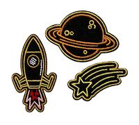 Mono Quick 18108 Create 3tlg. Set "Weltraum", Applikation Bügelbild Patch, Rakete Planet Sternschnuppe
