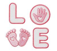Mono Quick 4er Baby Love, türkis oder rosa Applikationen, Bügelbild - Händchen Füßchen Sticker Aufnäher (18106 - Baby Rosa)