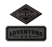 Mono-Quick Aufnäher Adventure und Non Stop – 2 Stück, 2,8 x 5,7 cm