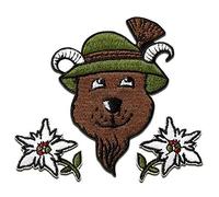 Mono-Quick Bär Gamsbarthut Tirol Aufnäher Set zum Aufbügeln Bügelbild für Kinder Mädchen mit Lieblingstier Wild, Bügelpatch Patches Bügelflicken