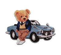 Mono-Quick Bär mit Auto Tier - Aufnäher, Bügelbild, Aufbügler, Applikationen, Patches, Flicken, zum aufbügeln, Größe: 6 x 8,5 cm