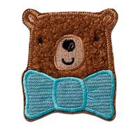 Mono Quick Bär mit Fliege blau Tier - Aufnäher, Bügelbild, Aufbügler, Applikationen, Patches, Flicken, zum aufbügeln, Größe: 6,2 x 5,3 cm