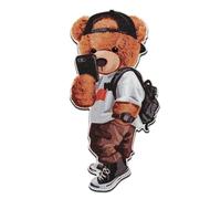 Mono-Quick Bär mit Handy Tier - Aufnäher, Bügelbild, Aufbügler, Applikationen, Patches, Flicken, zum aufbügeln, Größe: 8,6 x 4,3 cm