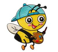 Mono Quick Biene Künstler Tier - Aufnäher, Bügelbild, Aufbügler, Applikationen, Patches, Flicken, zum aufbügeln, Größe: 6,1 x 5,7 cm
