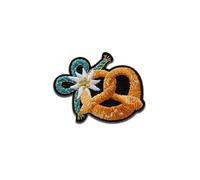 Brezel mit Edelweiß - Aufnäher, Bügelbild, Aufbügler, Applikationen, Patches, Flicken, zum aufbügeln, Größe: 3,3 x 4,3 cm