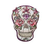 Mono-Quick Bügelbild Aufnäher Patch Applikation zum Aufbügeln Biker Skull Totenkopf Blumen 8,0 x 11,0 cm, 16749, bunt