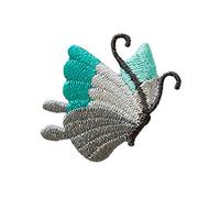 Mono-Quick Bügelbild Aufnäher Patch Applikation zum Aufbügeln Schmetterling grau türkis 3,0 x 2,5 cm