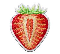 Mono Quick Erdbeere halbiert - Aufnäher, Bügelbild, Aufbügler, Applikationen, Patches, Flicken, zum aufbügeln, Größe: 4,4 x 3,6 cm