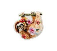 Mono Quick 1215x Tiere mit Blumen, Applikation, Schimmer Bügelbild, Faultier, Panda, Eichhörnchen, Hirsch oder Waschbär Patch (12155 - Faultier)