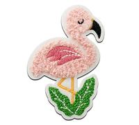 Mono Quick Flamingo flauschig Chenille Tier - Aufnäher, Bügelbild, Aufbügler, Applikationen, Patches, Flicken, zum aufbügeln, Größe: 6,9 x 5 cm