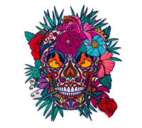 Mono-Quick Frida Kahlo© Applikation, Bügelbild, Patch, Papagei, Wüste, Totenkopf, Blumen (18422 - Frida Totenkopf)