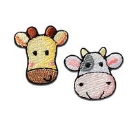 Mono Quick Giraffe und Kuh 2 Stück Tier - Aufnäher, Bügelbild, Aufbügler, Applikationen, Patches, Flicken, zum aufbügeln, Größe: 2,2 x 2,3 cm