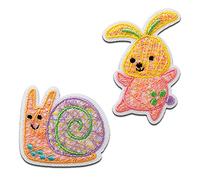 Mono Quick Hase und Schnecke bunt 2 Stück Tier - Aufnäher, Bügelbild, Aufbügler, Applikationen, Patches, Flicken, zum aufbügeln, Größe: 4 x 3,1 cm
