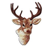 Mono-Quick Hirschkopf Tier - Aufnäher, Bügelbild, Aufbügler, Applikationen, Patches, Flicken, zum aufbügeln, Größe: 7 x 5,2 cm