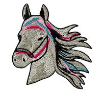Mono-Quick Pferd Aufnäher zum Aufbügeln 7,9 x 6,4 cm Bügelbild für Kinder Mädchen mit Lieblingstier Wild, Bügelpatch Patches Bügelflicken