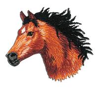 Mono-Quick Pferd Kopf Aufnäher zum Aufbügeln 5,6 x 5,5 cm Bügelbild für Kinder Mädchen mit Lieblingstier Wild, Bügelpatch Patches Bügelflicken