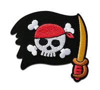 Mono Quick Piratenflagge mit Säbel - Aufnäher, Bügelbild, Aufbügler, Applikationen, Patches, Flicken, zum aufbügeln, Größe: 5,1 x 5,5 cm