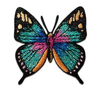 Mono Quick Schmetterling Türkis Glitzer Tier - Aufnäher, Bügelbild, Aufbügler, Applikationen, Patches, Flicken, zum aufbügeln, Größe: 4,8 x 4,5 cm