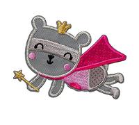 Mono-Quick Superheldin Teddy Aufnäher zum Aufbügeln 8 x 5,7 cm Bügelbild für Kinder Mädchen mit Lieblingstier Wild, Bügelpatch Patches Bügelflicken