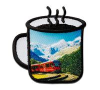 Mono Quick Tasse Landschaft - Aufnäher, Bügelbild, Aufbügler, Applikationen, Patches, Flicken, zum aufbügeln, Größe: 4,7 x 4,5 cm